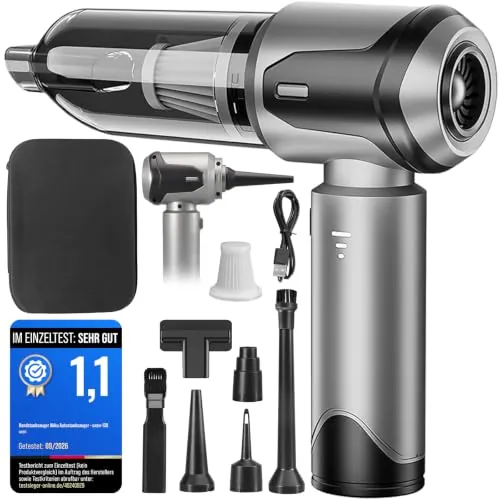 uxen Aspiradora Mano Coche Potente Aspirador, Aspiradora de Mano Sin Cable, Portatil Mini Aspirador, Ideal para el Coche y el Hogar, Gris Plateado