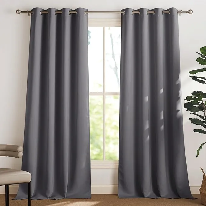 PONY DANCE Cortinas Termicas Aislantes Frio y Calor Cortinas Opacas Salon Dormitorio 2 Piezas 140x240 CM Blackout Curtains Grises con Ojales para Habitacion Comedor