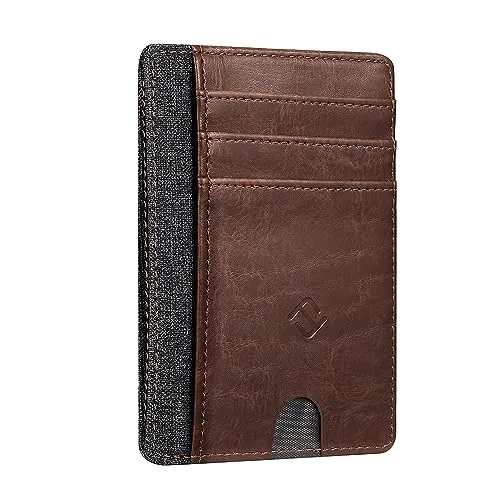 FINTIE Cartera Tarjetero de Credito con Bolsillo Frontal - Tarjetero Minimalista con Bloque RFID Portatarjetas para Tarjetas de Crédito/Identificación con Cubierta Transparente, Marrón