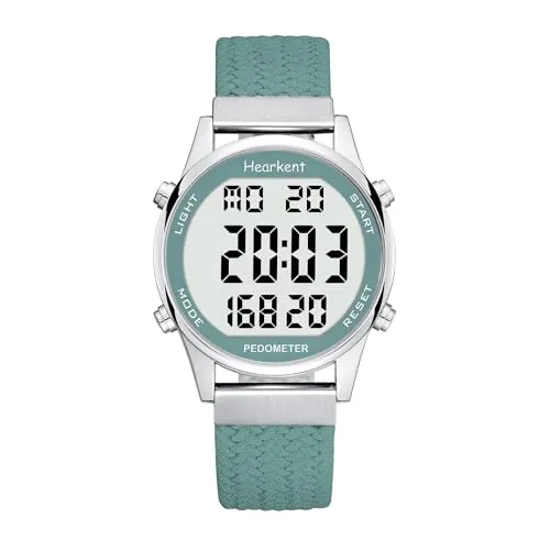 Hearkent Reloj podómetro para Mujer, grabación de calorías y Distancia, Alarma, Cuenta atrás, visualización de la Hora,sin Carga ni aplicación, 2401 (Verde)