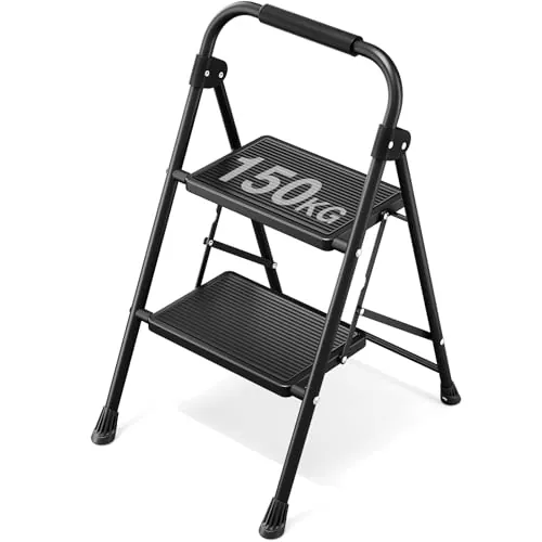KINGRACK Escalera Plegable 2 Peldaños, Acero Resistente, Pedal Antidesliz.