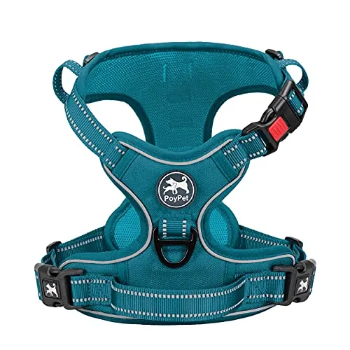 PoyPet Arnés para perros sin tirón, arnés reflectante para perros sin asfixia, chaleco acolchado ajustable para mascotas con mango de control fácil para perros grandes (Tumalo Teal, XL)