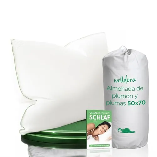 Welldora Almohada 50x70, Premium 3 Cámaras, Plumón & Plumas, Confort Suave
