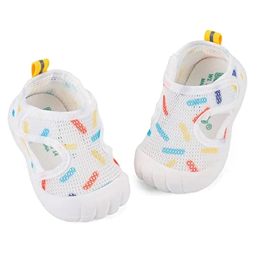 LACOFIA Zapatos Primeros Pasos Bebé Niño Niña Zapatillas de Deporte Infantil Calzado Bebé Transpirables con Suela Goma Antideslizante Blanco 19(CN 17)