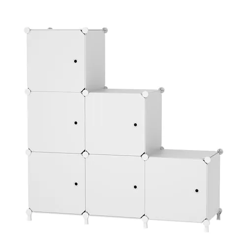 ATTDETJL 6 Cubos con Puertas, Estante Modular Apilable para Armario, Blanco | Ahorra espacio, fácil montaje, ideal como zapatero para salón, dormitorio o debajo de escaleras – dimensiones 30×30×30 cm