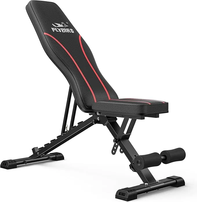 FLYBIRD Banco Musculación Plegable, Banco Ajustable con 8 Ángulos y 3 Alturas de Pie, Capacidad de 318 kg, Plano/Inclinado/Declinado/Vertical para Entrenamientos de Cuerpo Completo en Casa y Oficina
