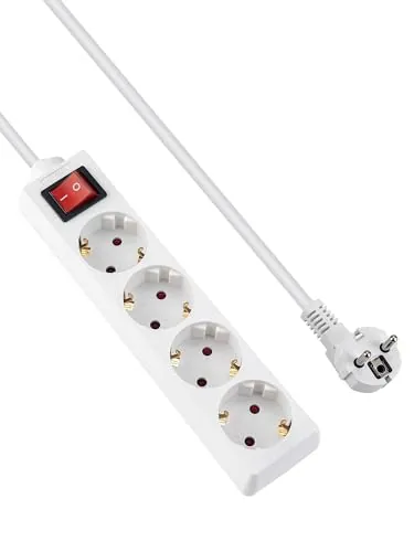 GRIFEMA Regleta Enchufes con 4 Tomas y Interruptor, 3500 W, 16 A, 1,5 m, Blanco, Protección Infantil, Orientación a 45 Grados, Evita Consumos Fantasma