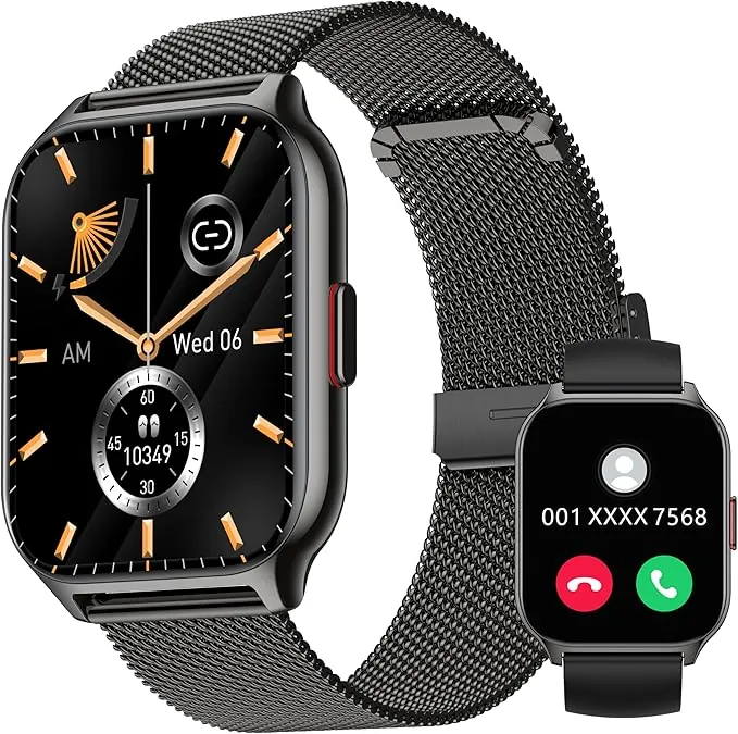Popglory Reloj Inteligente Mujer Hombre con Llamadas, 2,01" Smartwatch Mujer Deportivo con Asistente Voz, 100+ Deportes, Presión Arterial Ritmo Cardíaco Pulsometro, Alerta Whatsapp para iOS Android