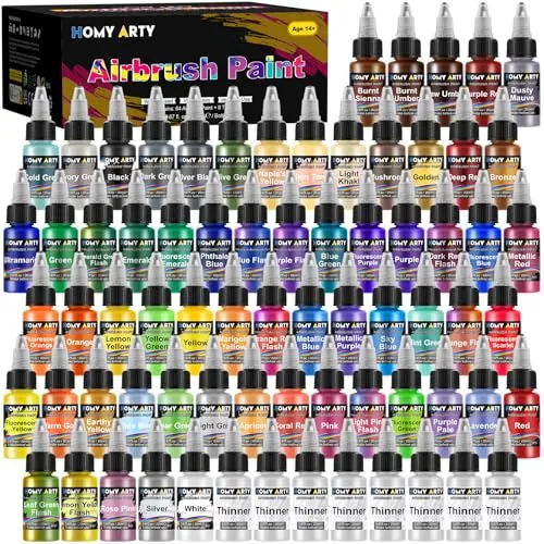 HOMY ARTY Pintura de Aerógrafo – 64 Colores + 8 Diluyentes, con Pinturas