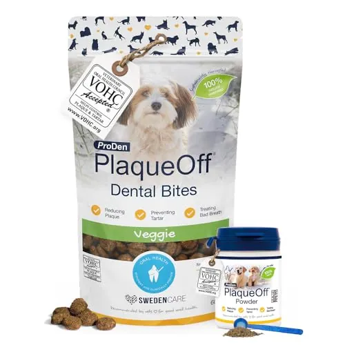 ProDen PlaqueOff Polvo Limpieza Dental 60g y Bocaditos Dentales Vegetal 60g