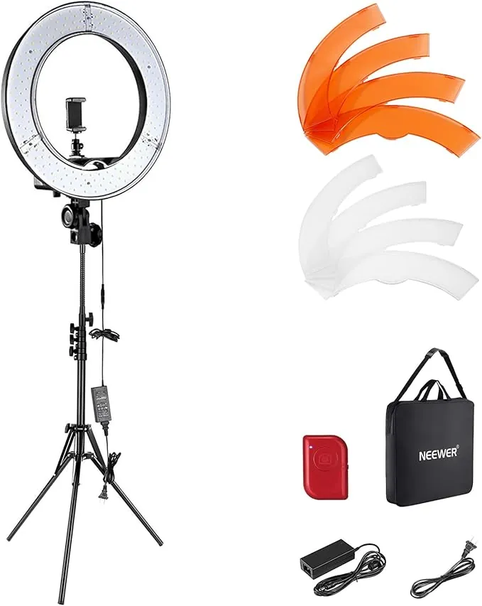 NEEWER Aro de Luz con Trípode: 48cm 55W 5600K Regulable LED Anillo de Luz con Soporte para Móvil, Luz Fotografía Ring Light para Cámara Profesional, Luz Selfie para TikTok/Youtube/Peluquería