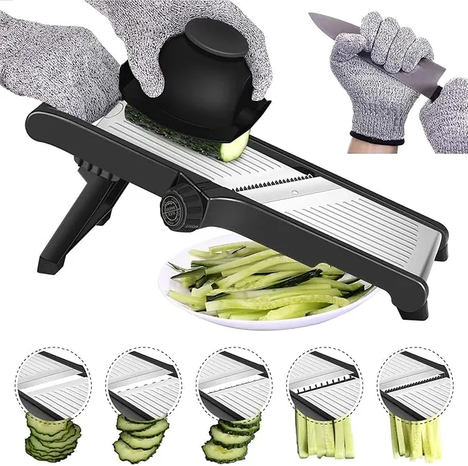 Mandolina de Cocina Cortador De Verdura - Mandolina Profesional Ajustable De Acero Inoxidable, Con Protección Para Las Manos, Realiza Rebanadas Gruesas De 1 A 9 mm, Cortador de Verduras Manual