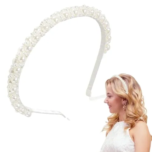 FloralGrace 1 diadema de perlas blancas para mujer, diadema de novia, retro, para novia, diadema, peinados de boda, niñas, perlas sintéticas, accesorios para el cabello