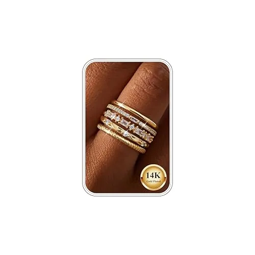 Kakonia 5Pcs Anillos Mujer Oro Plata Apilables 14K Dorado Anillo Mujer Anillos de Compromiso Zirconia Cúbica Promesa Boda Anillo Joyas G4-8