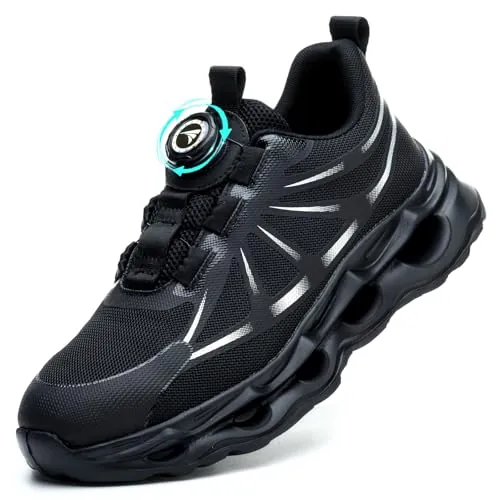 RASEARY Zapatos de Seguridad para Hombre Mujer Ligero Zapatos de Trabajo con Punta de Acero Antideslizantes Zapatillas Trabajo Transpirables Comodo Calzado，Negro 44 EU