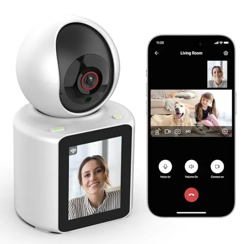 SHIWOJIA Cámara Wi-Fi, cámara de niñera de interior, Cámara de interior bidireccional con pantalla de 7 cm, cámara para perros, cámara de seguridad inteligente de 360°, HD 1080p