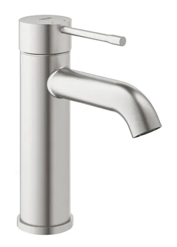 GROHE Essence – Grifería de lavabo, ahorro de agua (Grifo para el baño, 17 cm de altura, grifería de baño con acabado duradero, fácil instalación en el lavabo), acero inoxidable (SuperSteel), 23590DC1