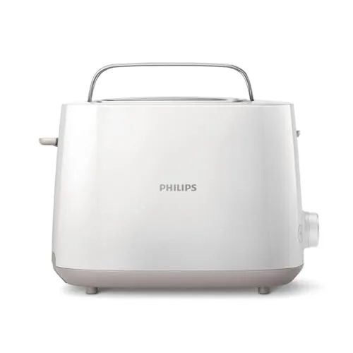 Philips Tostadora de pan 2 Ranuras, 8 Ajustes, Calientabollos, Blanco