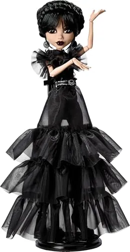 Monster High x Wednesday Doll, Rave’N Wednesday Addams | Muñeca de colección Wednesday con vestido gótico negro, accesorios premium y soporte, HXJ03