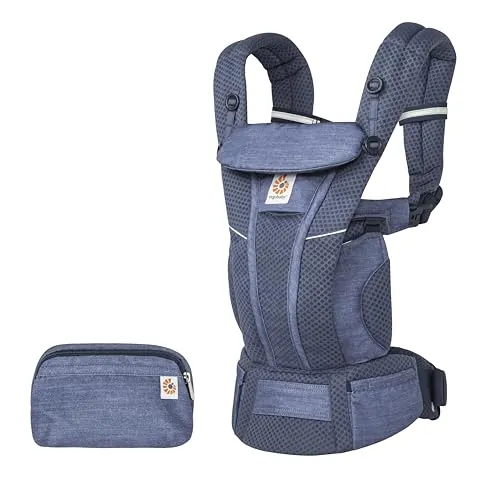 Mochila portabebé Ergobaby Omni Breeze recién nacidos desde su nacimiento hasta que pesan 20kg, portabebé ergonómica de Malla SoftFlex, 4 posiciones para transportar, Heathered Denim Blue