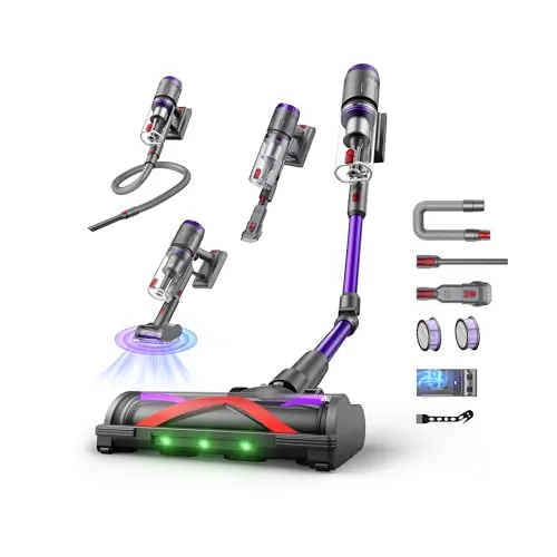 Circlio Aspiradora Sin Cable 58kPa/600W/75Min, Escoba Aspiradora sin Cable con Brazo Flexible, Manguera de 1m, Aspiradora Antiácaros para Colchones, Ideal para Suelos, Alfombras y Pelo de Mascotas