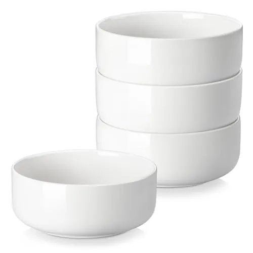 MALACASA Serie LUNA Set de 4 Cuencos para Cereal Ø 14,7 x 6 cm, 640 ml en Porcelana, Cuencos y Tazonas Elegantes, Adecuados para Desayuno y Postres, Apto para Lavavajillas y Microondas, Blanco