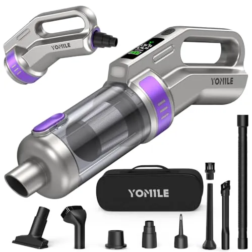 Aspiradora de Mano sin Cable 4 en 1, 35 kPa/150 W, Motor sin Escobillas, Soplador de 300000 RPM, 9000 mAh, hasta 60 Min de Autonomía, Carga Rápida 18 W, 3 Velocidades, LED, para Coche y Hogar
