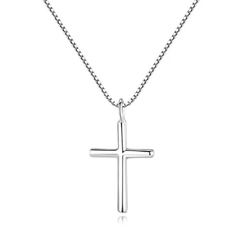 Bo&Pao Collar de Cruz en Plata de Ley 925 para Mujer y Niña, 45 cm, ajustable