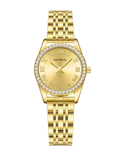 CIVO Relojes Mujer Acero Inoxidable: Vintage Números Romanos Relojes Pulsera Dorado Analógico - Diamantes Impermeable Cuarzo - Adecuado para Trabajo y Vida Diaria