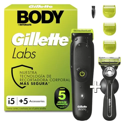 GilletteLabs i5 Body + Intimate Afeitadora Corporal, Maquinilla, Accesorios