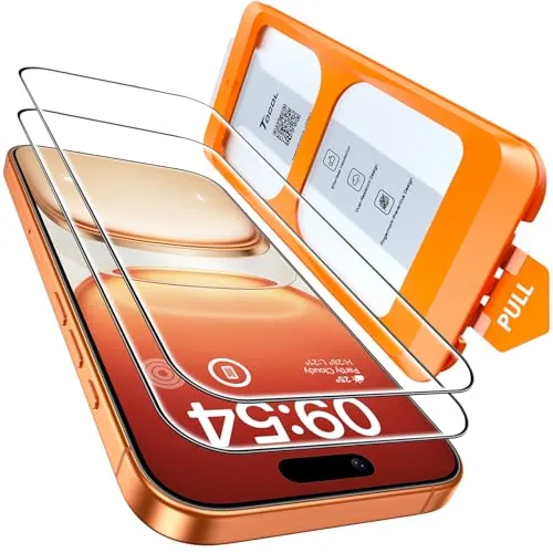 TOCOL Protector Pantalla para iPhone 16 Pro Max, Alineación Automática para Una Instalación Rápida, Cristal Templado de Dureza 9H Inastillable, HD Transparente, 2 Piezas