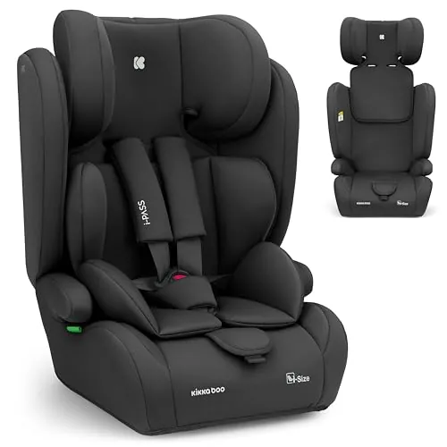 KikkaBoo Silla de Coche Grupo 1 2 3 (9-36 kg, 76-150cm) i-PASS, Silla Coche Bebé y Niños, Reposacabezas 13 Posiciones, 15 Meses a 12 Años, Cadeira Auto, Negro