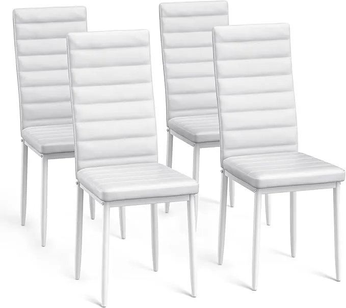 Bealife Sillas de Comedor Modernas, Juego de 4 Tapizadas en Piel Sintética con Respaldo Alto y Asiento Acolchado, para Cocina y Comedor (Blanco, Juego de 4)