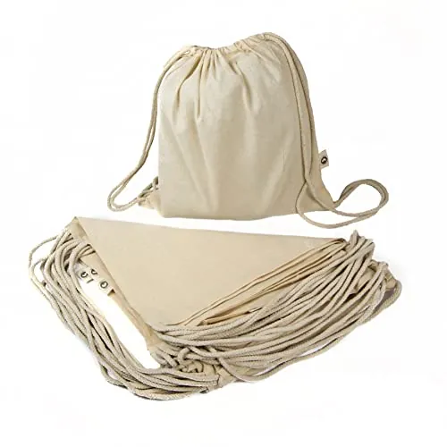 10 x Bolsa Mochila Algodón Natural Con Cordones Tamaño 39 x 35 Centimetros