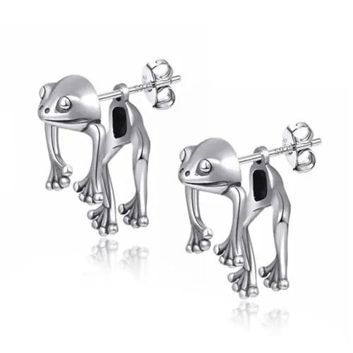 VAEIORP 1 par Pendientes de Rana Vintage en Forma de Rana, Pendientes de Animales Lindos para Mujeres, Adolescentes y Niñas, Joyería de Rana (Plata)