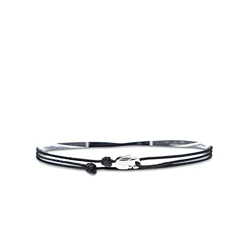 Made by Nami Tobilleras Fina para Hombres y Mujeres con Cierre de Mosquetón Hecha a Mano - Joyería Marítima para Surfistas - Tobilleras de Tela Minimalista - 100% Impermeable y Ajustable (Negro Plata)