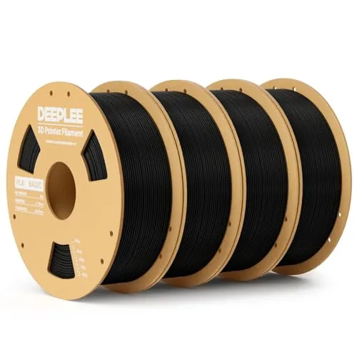 DEEPLEE PLA Basic 1.75 mm, Kit 4 Bobinas Negro (4 kg). Precisión ±0.02 mm. Bobina Perfecta Sin Atascos. Ideal para Principiantes. Compatible con Impresoras FDM.