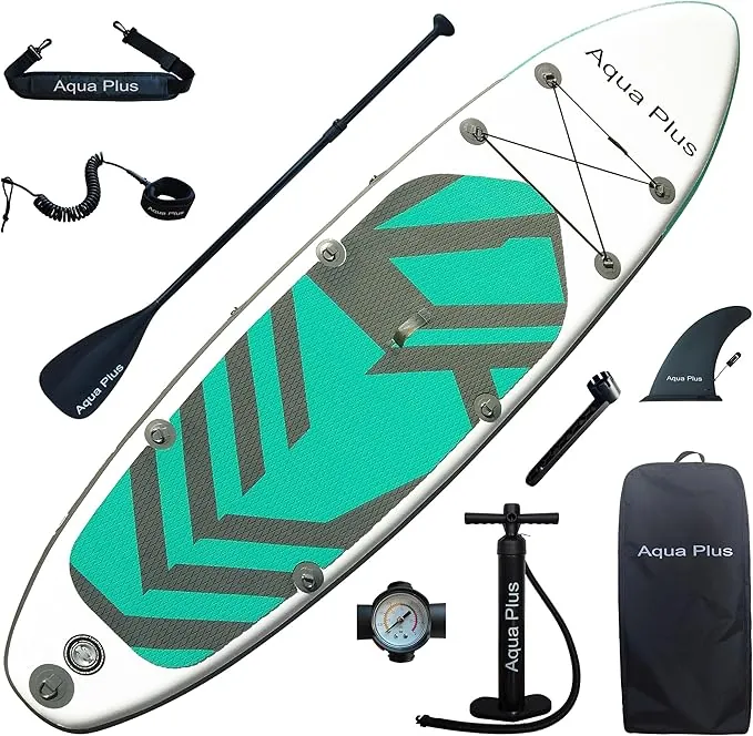 Aqua Plus Sup Inflable de 15cm de Grosor para Todos los Niveles de Habilidad, Paleta Ajustable, Bomba, Mochila de Viaje ISUP, Tabla de Remo Inflable para jóvenes y Adultos