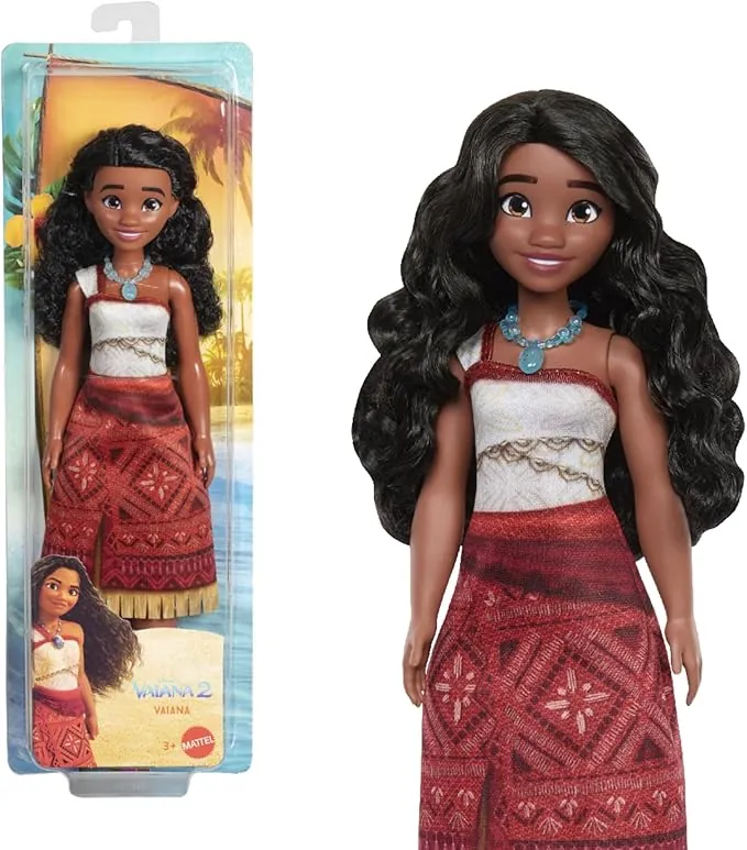 Mattel Disney Vaiana 2 Muñeca de moda de Vaiana con 2 accesorios, ropa de quita y pon con collar y tobillera, inspirada en la película, JBT56