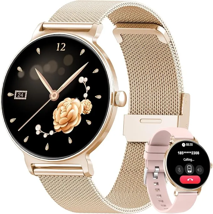 Reloj Inteligente Mujer, 1.27" Smartwatch Mujer con Llamadas, Monitor de Sueño, Función Femenina, 120+ Modos Deportivos, Podómetro, 24H Pulsómetro, SpO2, IP68, para Android/iPhone