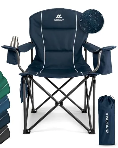 NORDMUT® Silla de Camping Plegable Ligera – Resistente con Capacidad de 200 kg – Cómoda Silla de Pesca con Bolsa térmica práctica y portavasos (Azul Marino 1x)
