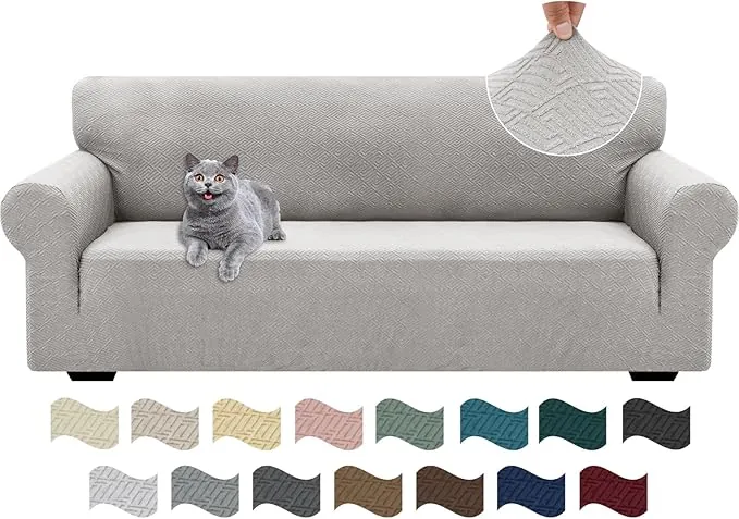 Ystyle Funda Sofa 3 Plazas Ajustable, Fundas para Sofa Elasticas, Funda De Sofa Anti Gatos Perros, Sofa Cover con Reposabrazos, Jacquard Fundas Cubre Sofa Ntideslizante Lavable, Sliver Gris