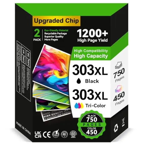 INKYEAH Tinta 303 XL, Cartuchos 303XL Reemplazo para Cartucho Tinta HP 303 XL Negro y Color Pack Original, Tinta Impresora 303 para Envy Photo 7134 7830 6232 6230 7130 6220 6234 7100 7155 7800 7834