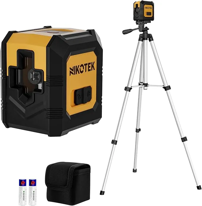 Nikotek Nivel Láser Autonivelante con Tripode haz Verde Láser de Líneas Cruzadas Horizontales y Verticales para Decoración del Hogar Bolsa de Transporte, 2xBatería Incluida