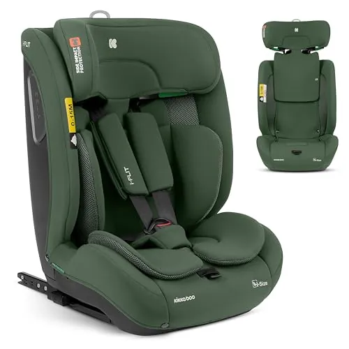 KikkaBoo Silla de Coche Bebe ISOFIX Grupo 1 2 3 (9-36 kg) i-FLIT, de 15 Meses a 12 Años, Seguridad SPS, Reposacabezas Ajustable, Top Tether, 12 Posiciones Reposacabezas, Verde Militar