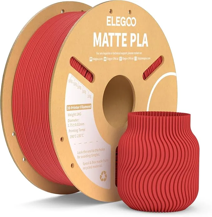 ELEGOO Filamento PLA MATE 1.75 1KG Rojo Rubí, Filamento para Impresora 3D, Precisión Dimensional +/- 0.02mm, Carrete Filamento 3D,para Mayoría Impresoras 3D