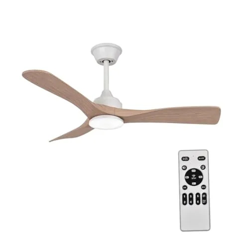 Ventilador de Techo con Luz y Mando a Distancia 106cm, Motor DC Silencioso, 3 Aspas plástico Efecto Madera Clara, Plafón LED Regulable 3 Tonos, Ventilador Moderno de Bajo Consumo（ Madera Clara)