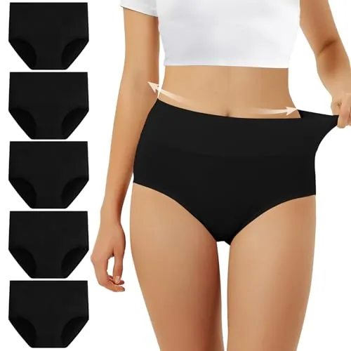 FALARY Bragas Mujer Cintura Alta Algodón 5 Piezas Negro M