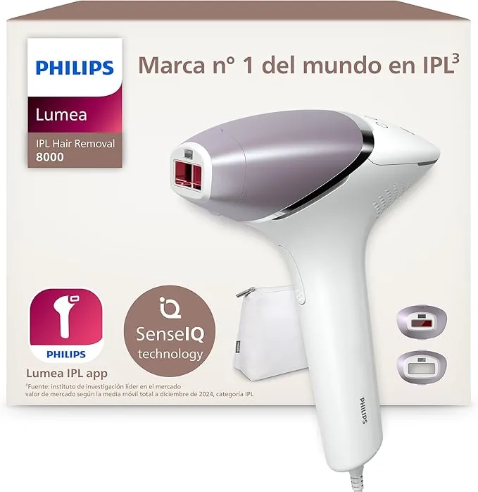 Philips Depiladora Lumea IPL serie 8000 - depilación con tecnología SenseIQ, 2 accesorios para cuerpo y cara, para uso con cable (modelo BRI944/00)