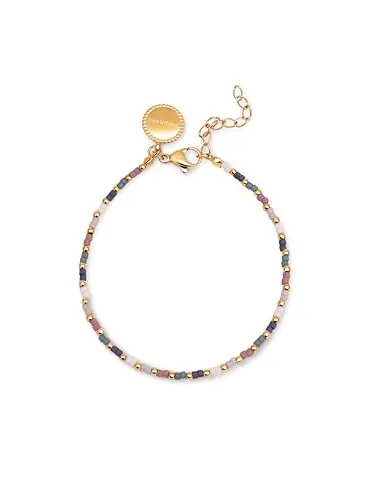 SINGULARU - Pulsera Polar Colors. Acero con Acabado en Baño Oro de 18Kt. Largo de 16 + 3 cm y Detalles en Piedras de Colores. Joyas para Mujer